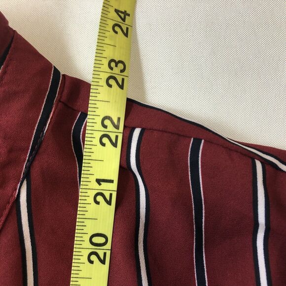 Haute Monde Button Up Blouse Women 2XL Maroon Stripe Semi Sheer Tie Waist & Cuff - Picture 9 of 12